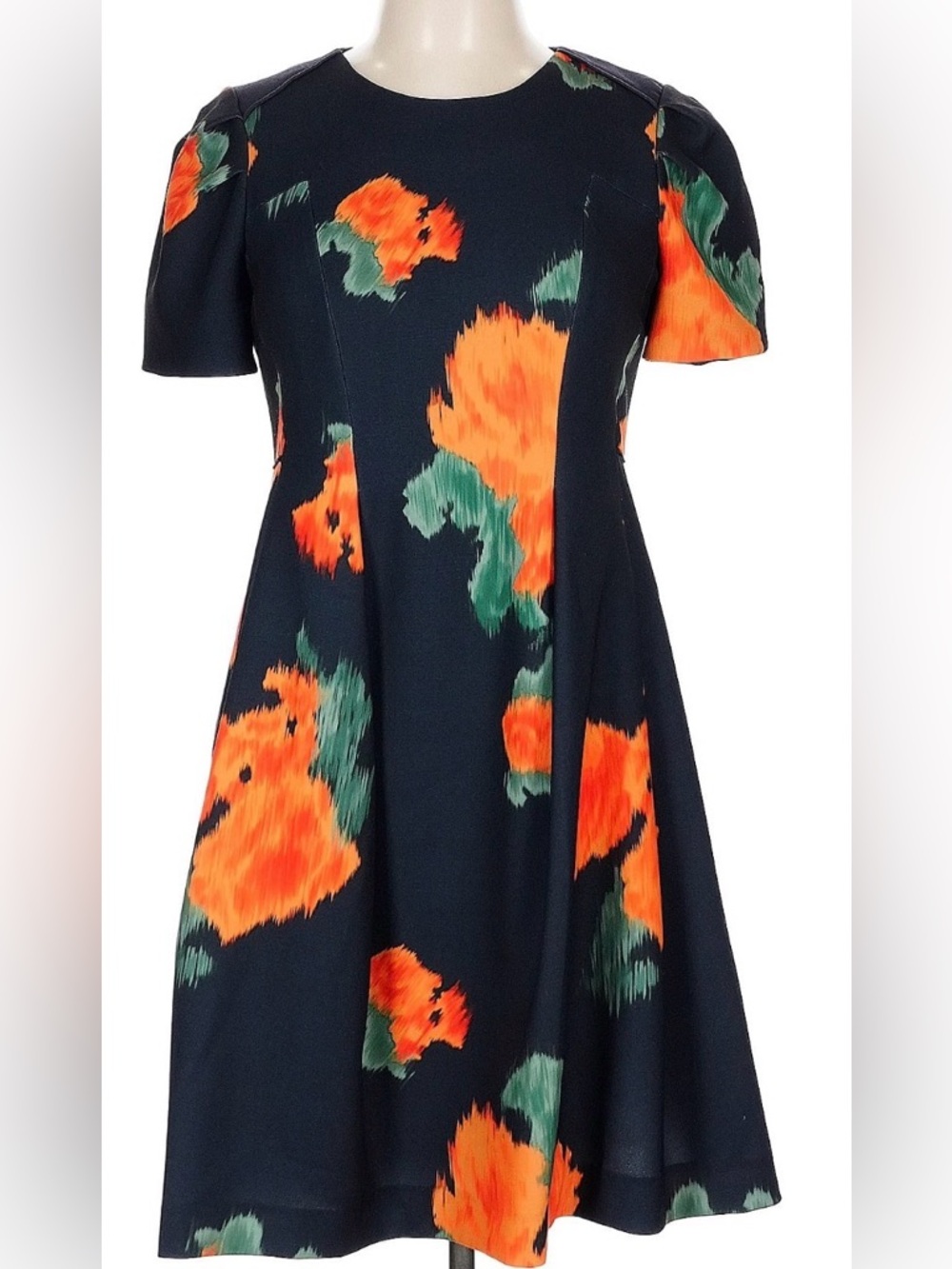 McGinn Black Midi Dress with Orange & Green Floral Print
